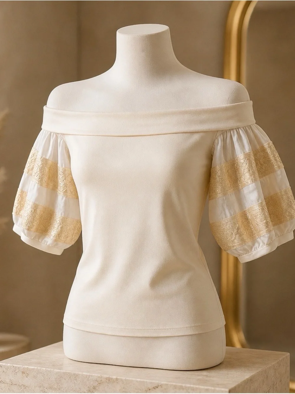 Free People Cream Off-Shoulder Puff-Sleeve Blouse